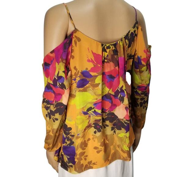 Nicole Miller Atelier Silk Floral Cold Shoulder Deep V Neck Top Size Small - Picture 4 of 6